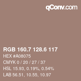 カラーコード: RGB 160.7 128.6 117 | qconv.com
