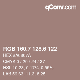 カラーコード: RGB 160.7 128.6 122 | qconv.com