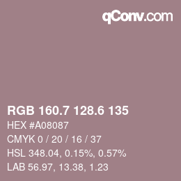 カラーコード: RGB 160.7 128.6 135 | qconv.com
