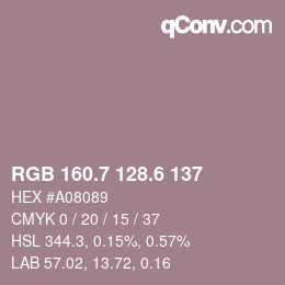 カラーコード: RGB 160.7 128.6 137 | qconv.com