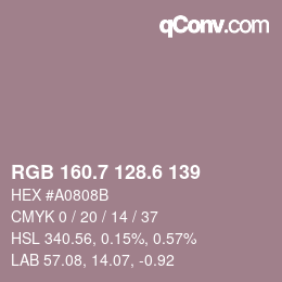 カラーコード: RGB 160.7 128.6 139 | qconv.com