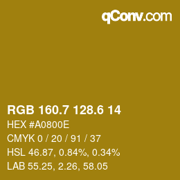 カラーコード: RGB 160.7 128.6 14 | qconv.com