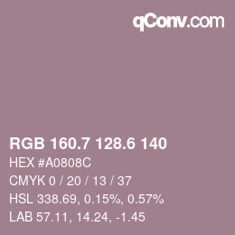 カラーコード: RGB 160.7 128.6 140 | qconv.com