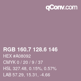 カラーコード: RGB 160.7 128.6 146 | qconv.com