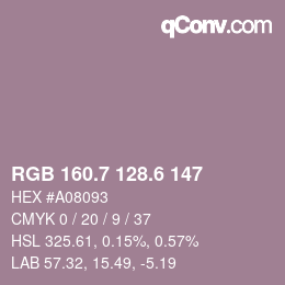 カラーコード: RGB 160.7 128.6 147 | qconv.com