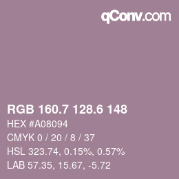 カラーコード: RGB 160.7 128.6 148 | qconv.com