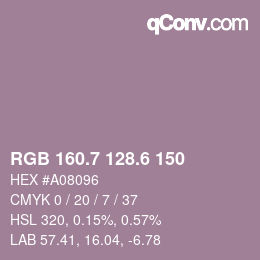 カラーコード: RGB 160.7 128.6 150 | qconv.com