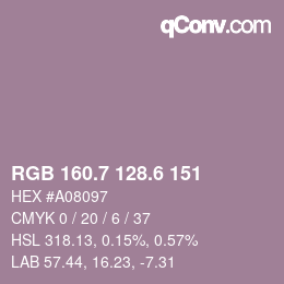 カラーコード: RGB 160.7 128.6 151 | qconv.com