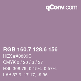 カラーコード: RGB 160.7 128.6 156 | qconv.com