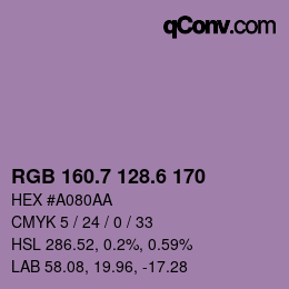 カラーコード: RGB 160.7 128.6 170 | qconv.com