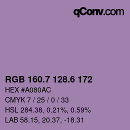 カラーコード: RGB 160.7 128.6 172 | qconv.com
