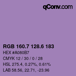 カラーコード: RGB 160.7 128.6 183 | qconv.com