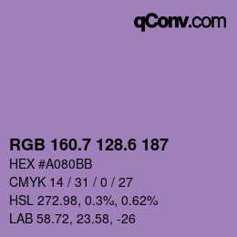 カラーコード: RGB 160.7 128.6 187 | qconv.com