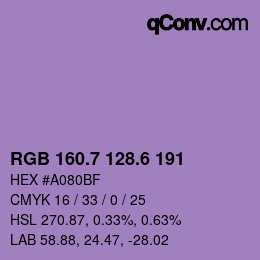 カラーコード: RGB 160.7 128.6 191 | qconv.com
