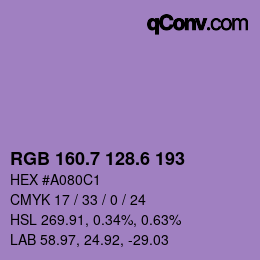 カラーコード: RGB 160.7 128.6 193 | qconv.com