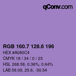 カラーコード: RGB 160.7 128.6 196 | qconv.com