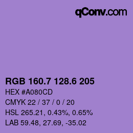 カラーコード: RGB 160.7 128.6 205 | qconv.com