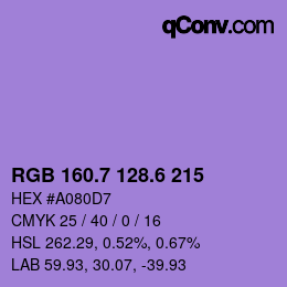 カラーコード: RGB 160.7 128.6 215 | qconv.com