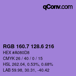 カラーコード: RGB 160.7 128.6 216 | qconv.com