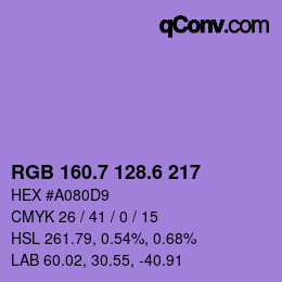 カラーコード: RGB 160.7 128.6 217 | qconv.com