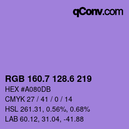 カラーコード: RGB 160.7 128.6 219 | qconv.com