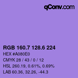 カラーコード: RGB 160.7 128.6 224 | qconv.com