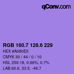 カラーコード: RGB 160.7 128.6 229 | qconv.com
