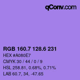 カラーコード: RGB 160.7 128.6 231 | qconv.com