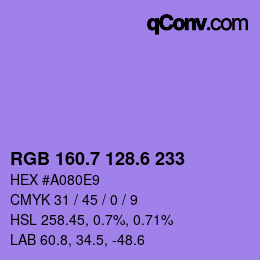 カラーコード: RGB 160.7 128.6 233 | qconv.com