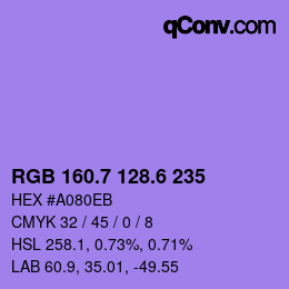 カラーコード: RGB 160.7 128.6 235 | qconv.com