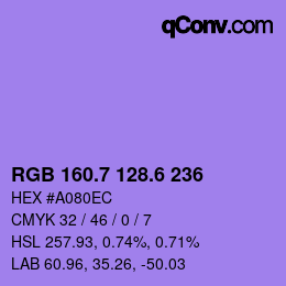 カラーコード: RGB 160.7 128.6 236 | qconv.com