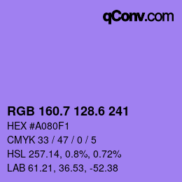 カラーコード: RGB 160.7 128.6 241 | qconv.com
