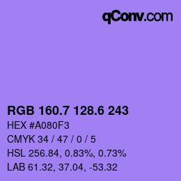 カラーコード: RGB 160.7 128.6 243 | qconv.com