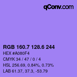 カラーコード: RGB 160.7 128.6 244 | qconv.com