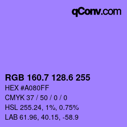 カラーコード: RGB 160.7 128.6 255 | qconv.com