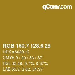 カラーコード: RGB 160.7 128.6 28 | qconv.com