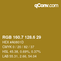 カラーコード: RGB 160.7 128.6 29 | qconv.com