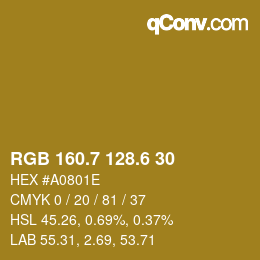カラーコード: RGB 160.7 128.6 30 | qconv.com