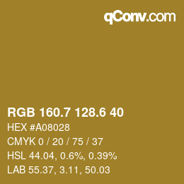 カラーコード: RGB 160.7 128.6 40 | qconv.com