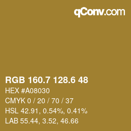 カラーコード: RGB 160.7 128.6 48 | qconv.com