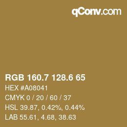 カラーコード: RGB 160.7 128.6 65 | qconv.com