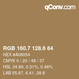 カラーコード: RGB 160.7 128.6 84 | qconv.com