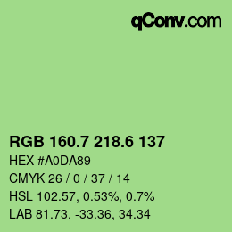 カラーコード: RGB 160.7 218.6 137 | qconv.com