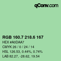 カラーコード: RGB 160.7 218.6 167 | qconv.com
