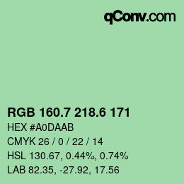 カラーコード: RGB 160.7 218.6 171 | qconv.com