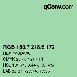 カラーコード: RGB 160.7 218.6 172 | qconv.com