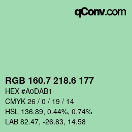 カラーコード: RGB 160.7 218.6 177 | qconv.com