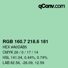 カラーコード: RGB 160.7 218.6 181 | qconv.com