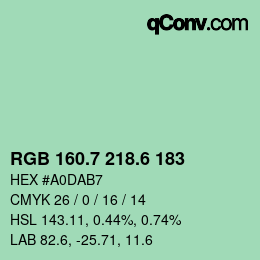カラーコード: RGB 160.7 218.6 183 | qconv.com
