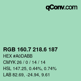 カラーコード: RGB 160.7 218.6 187 | qconv.com